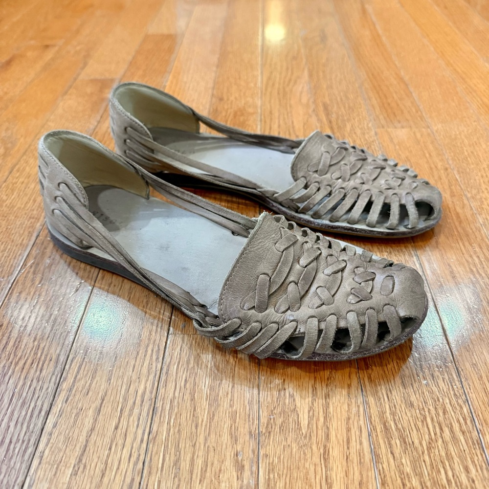 Nisolo Huarache Sandals Women's 11 Woven Leather Tan Beige Almond Flats Slip On